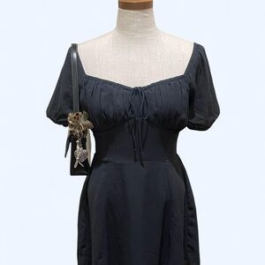 American Eagle AE Puff-Sleeve Ruched Mini Dress size S in Black